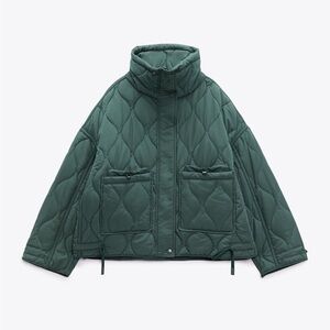 Zara Olive Quilted Puffer Jacket